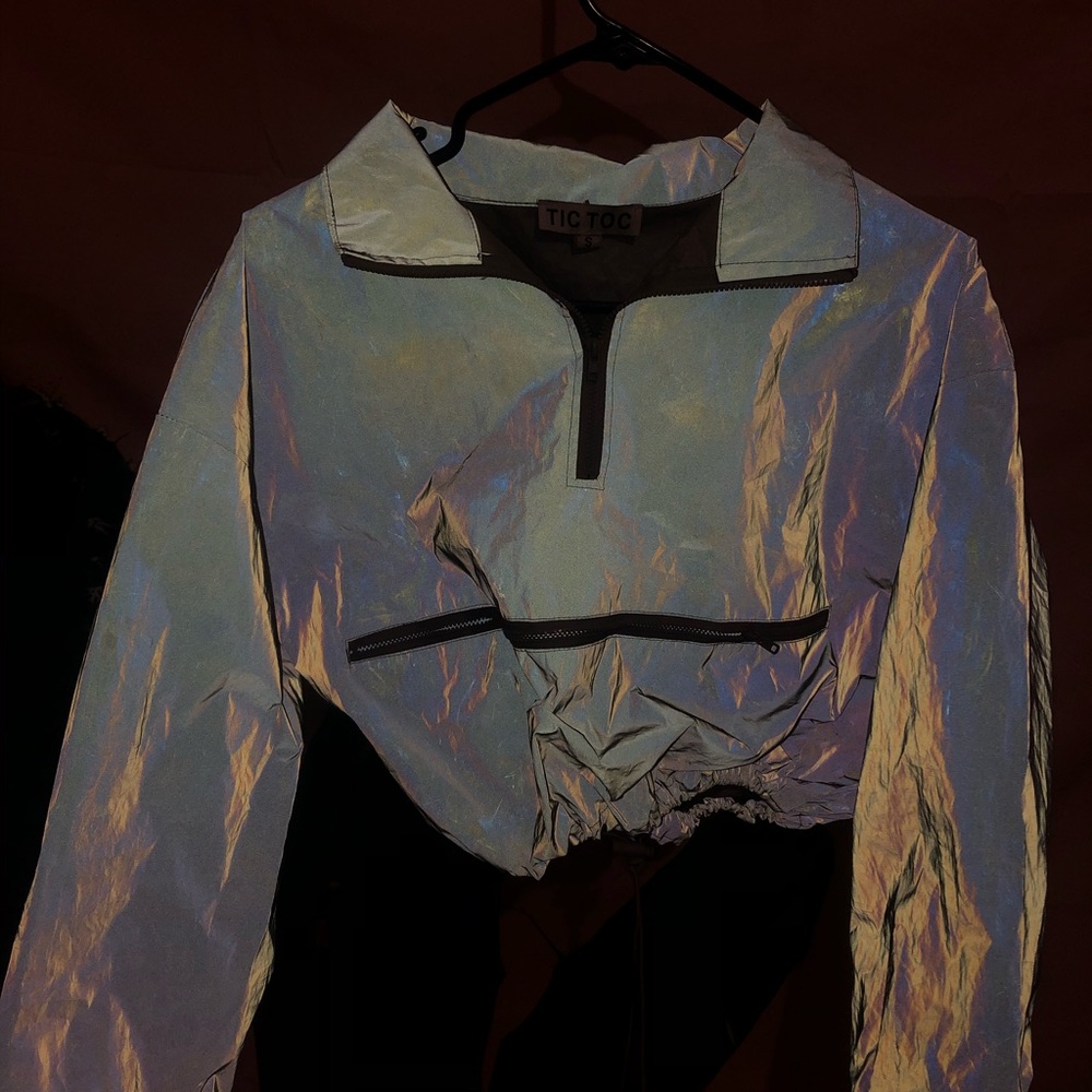 Cropped reflective half zip jacket
